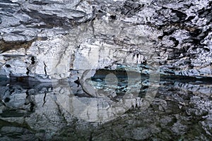 Underground Lake Inside the Ice Cave. Kungur In The Urals, Russia