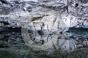 Underground Lake Inside the Ice Cave. Kungur In The Urals, Russia