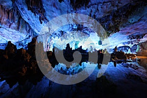 Underground lake in Reed Flute Caves in Guilin ,China