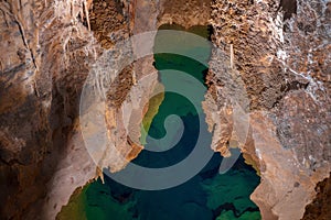 Underground lake sorrunded by rocks photo