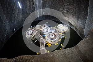 Underground lake in Turda Salt Mine