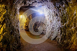 Underground mine passage with light