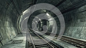 Underground mining tunnel with support beams and track system