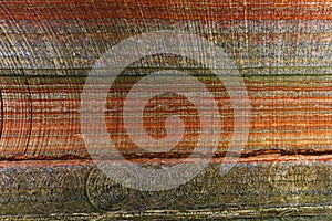 Underground multicolor background fragment with traces of large drilling equipment on wall in potassium and sodium salts