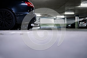 Underground parking garage with cars