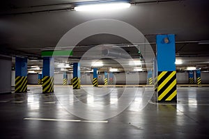 Underground parking garage interior