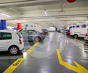 Underground parking lot with cars