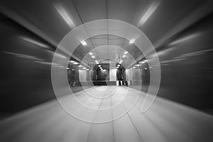 Underground passage with lights blur background