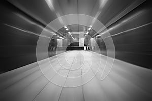 Underground passage with lights blur background