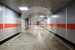 Underground passage with lights on without people at night