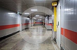 Underground passage with lights on without people at night