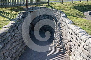 underground passage with sandbag walls central bunker of the Second World War