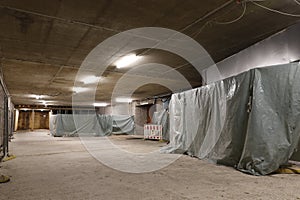 Underground redevelopment modernization, Subway Underpass under renovation. Subterranean room, hall when renovating.