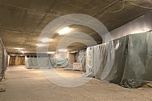 Underground redevelopment modernization, Subway Underpass under renovation. Subterranean room, hall when renovating.