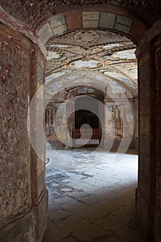 Underground room in the chÃ¢teau of fountains lit by daylight.