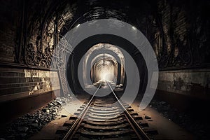 Underground subway tunnels in dirty obsolete condition. Neural network generated art