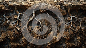 Underground Texture: Close-Up Illustration of Tree Roots in Soil