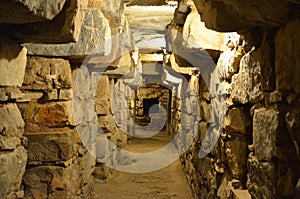 Underground tunnels within the main temple of Chavin de Huantar, Ancash, Peru