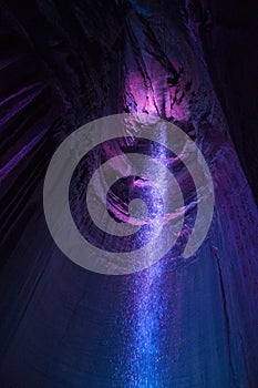Underground waterfall with lights