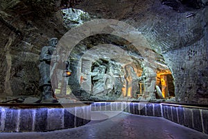 Underground Wieliczka Salt Mine 13th century, one of the world`s oldest salt mines, near Krakow, Poland.