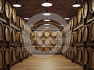 Underground wine cellar with arch shape brick structure 3d render photo