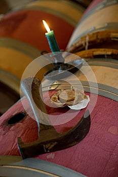 Underground wine cellar, Wooden barrels, bottles storage