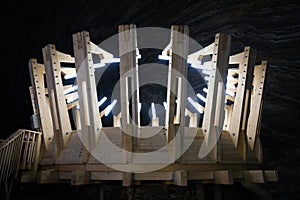 Underground wood structure in Turda Salt Mine