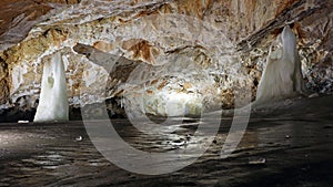 Underground world of Dobsinska ice cave , Slovakia