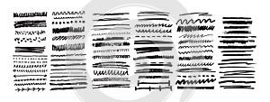 Underline brushstroke set, line scribble doodle, black pencil vector hand drawn divider collection.