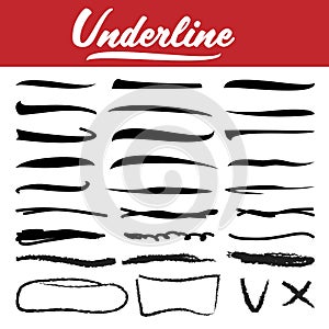 Underline Stroke Set Vector. Hand Drawn Marker Line. Pen Brush. Sketch Design. Graphic Doodle. Handwtitten Mark. Vintage photo