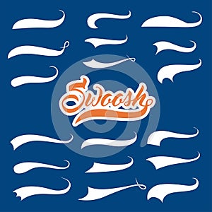 Underline swishes tail collection. Swoosh element for sport, logo design. Vector hand drawn illustration