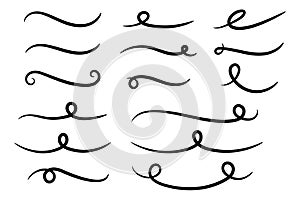 Underline text. Hand drawn collection of curly swishes, swashes, swoops. Calligraphy swirl. Highlight text elements. photo