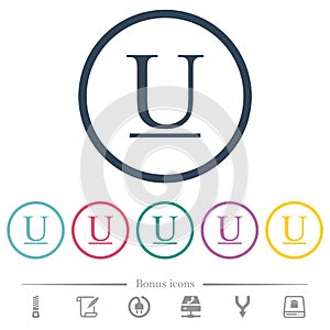 Underlined font type flat color icons in round outlines