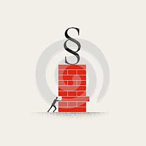 Undermine rule of law vector concept. Man pushing building block out of the wall. Minimal illustration.