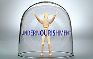 Undernourishment can separate a person from the world and lock in an isolation that limits - pictured as a human figure locked