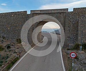 underpass of the famous Nus de Sa Corbata hairpin turn on the Serra de Tramuntana highway in the mountains of northern Mallorca photo
