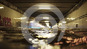 An underpass tunnel is filled with water rendering it unusable and causing major disruptions to public transportation