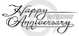 Underscore handwritten text "Happy Wedding Anniversary" with shadow. Hand drawn calligraphy lettering with copy space