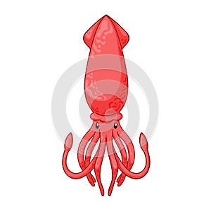 Undersea squid logo in cartoon, line art style. Flat underwater animal character, aquatic fauna creature. Vector