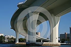 Underside of curved concrete bridge support