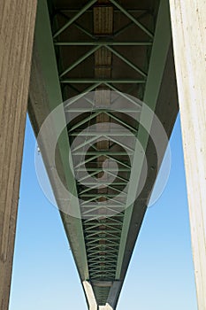 Underside of a long bridge.