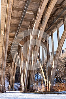 The underside of the Parkway East, state route 376. bridge over Commercial Street in Frick Park located in Pittsburgh, Pennsylvani