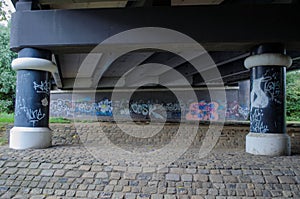 Underside of a road bridge