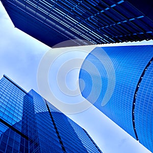 Underside view to new modern skyscrapers