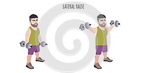 Undersized man doing lateral raise exercise