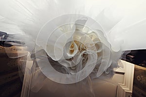 Underskirt of the white wedding dress look like a flower