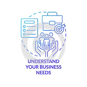 Understand business needs blue gradient concept icon