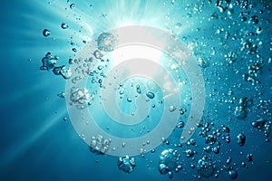 Underwater Air Bubbles with Sunlight. Underwater Background Air Bubbles