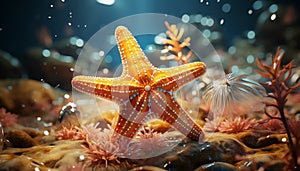 Underwater animal nature, starfish reef fish water close up multi colored generated by AI