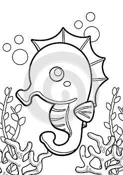 Underwater Animals Seahorse Coloring Pages for Kids and Adult